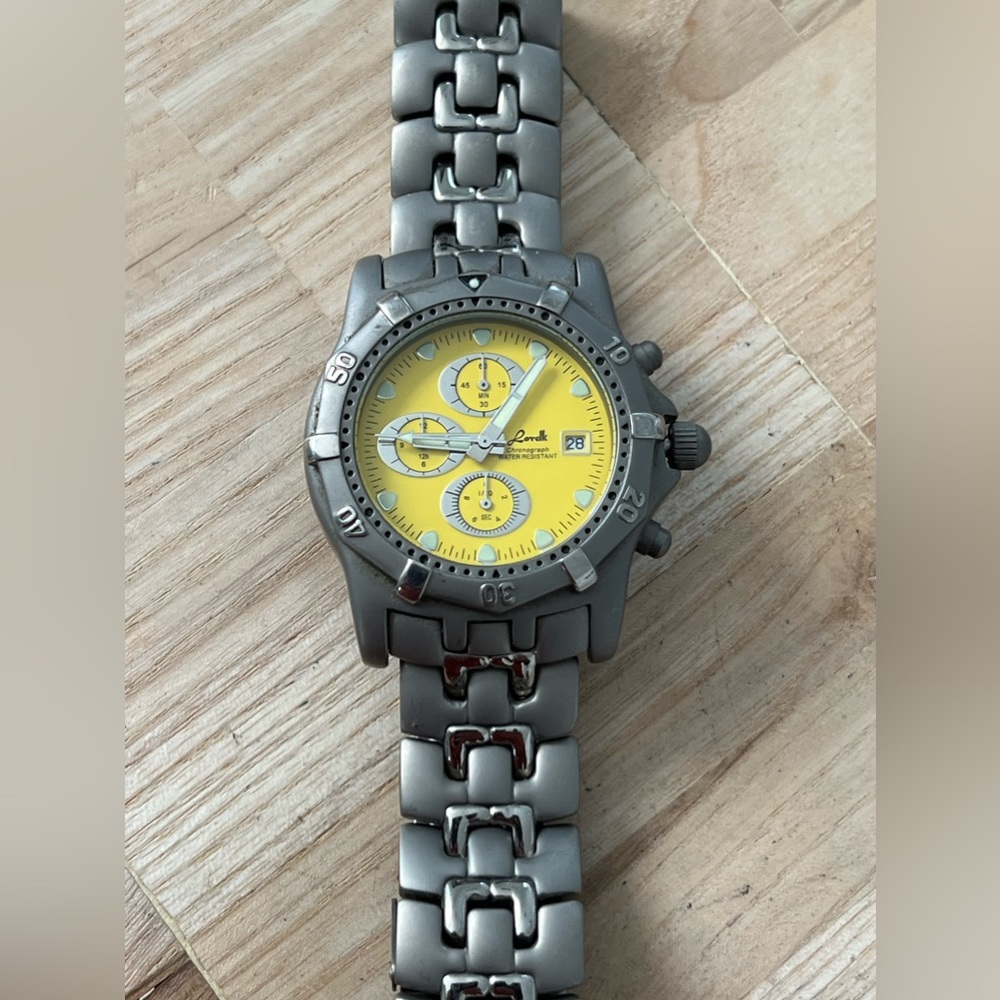 Lorelli Titanium Rare Men’s Chronograph Watch Yellow Dial Titanium Bracelet Date - Picture 6 of 15